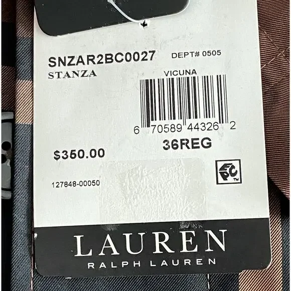 Lauren Ralph Lauren Men's 36 Regular Raincoat Stanza Brown Check NEW - Picture 14 of 15